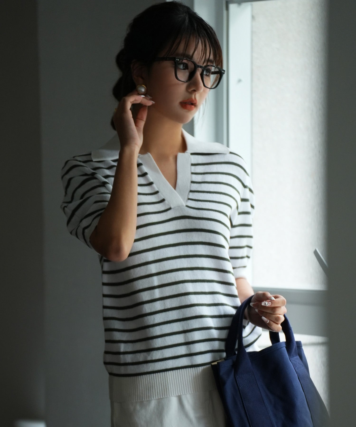 衿付きボリュームスリーブサマーニットsdpxyf6036 グリーン系その他