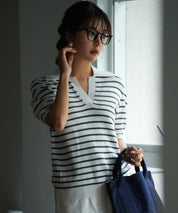 衿付きボリュームスリーブサマーニットsdpxyf6036 グリーン系その他