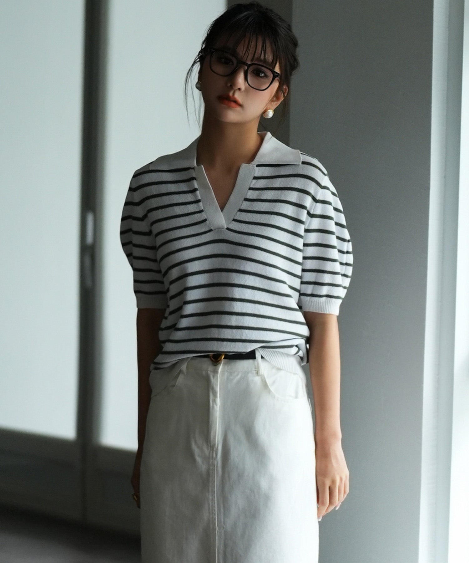 衿付きボリュームスリーブサマーニットsdpxyf6036 グリーン系その他