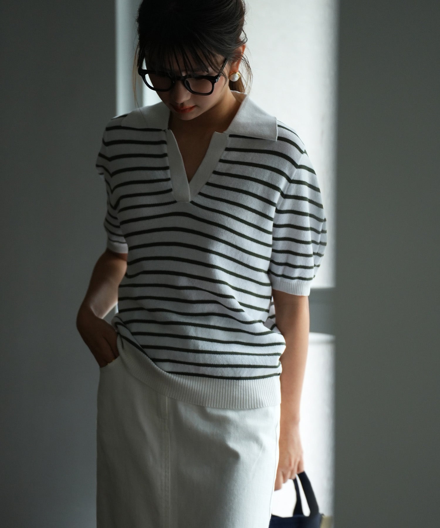 衿付きボリュームスリーブサマーニットsdpxyf6036 グリーン系その他