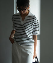 衿付きボリュームスリーブサマーニットsdpxyf6036 グリーン系その他