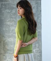 衿付きボリュームスリーブサマーニットsdpxyf6036 グリーン