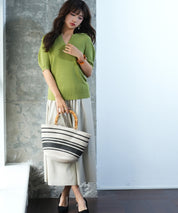 衿付きボリュームスリーブサマーニットsdpxyf6036 グリーン