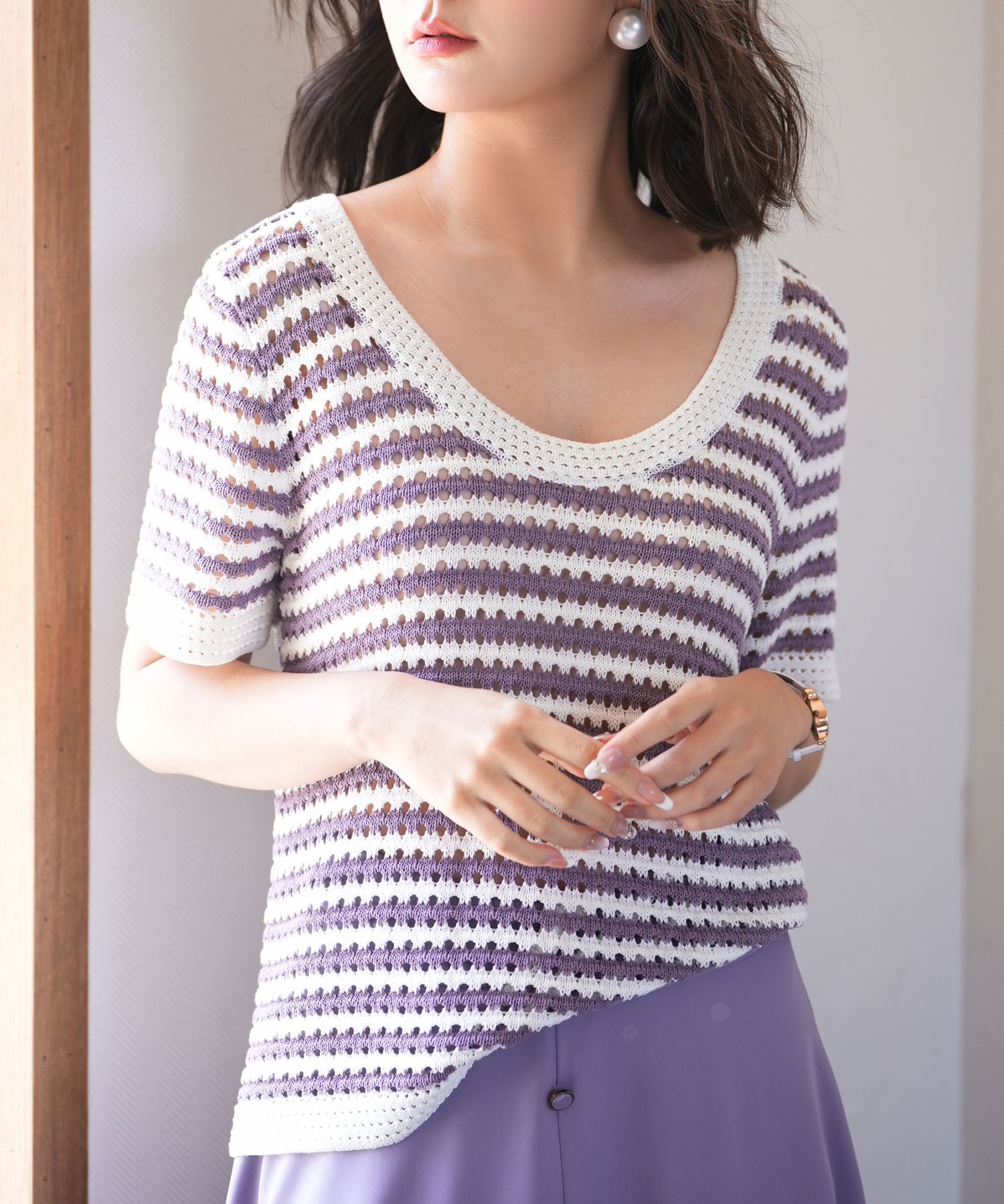 クープネックボーダーサマーニットsdpxyf6050-101-15