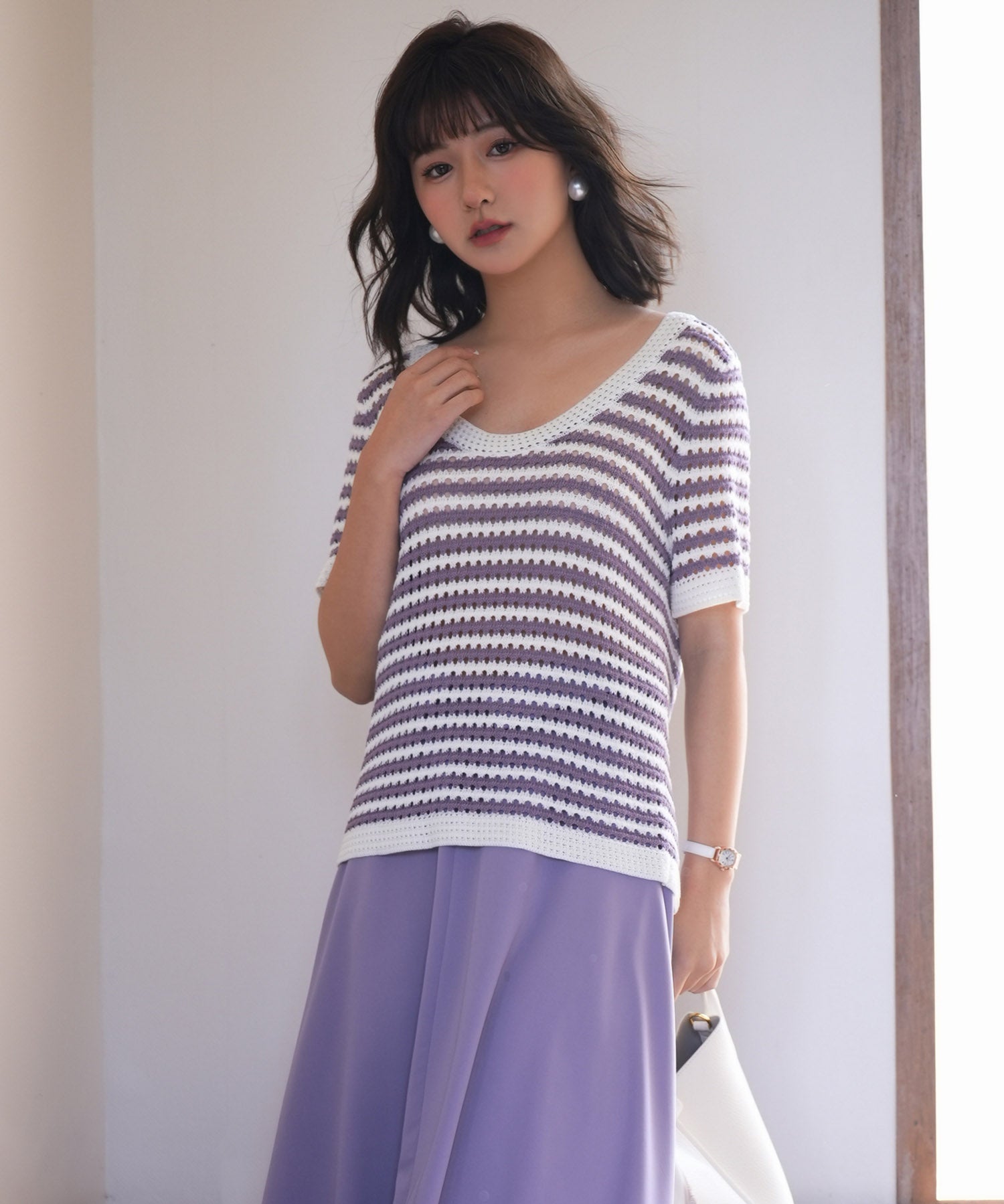 クープネックボーダーサマーニットsdpxyf6050 パープル