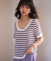 クープネックボーダーサマーニットsdpxyf6050 パープル