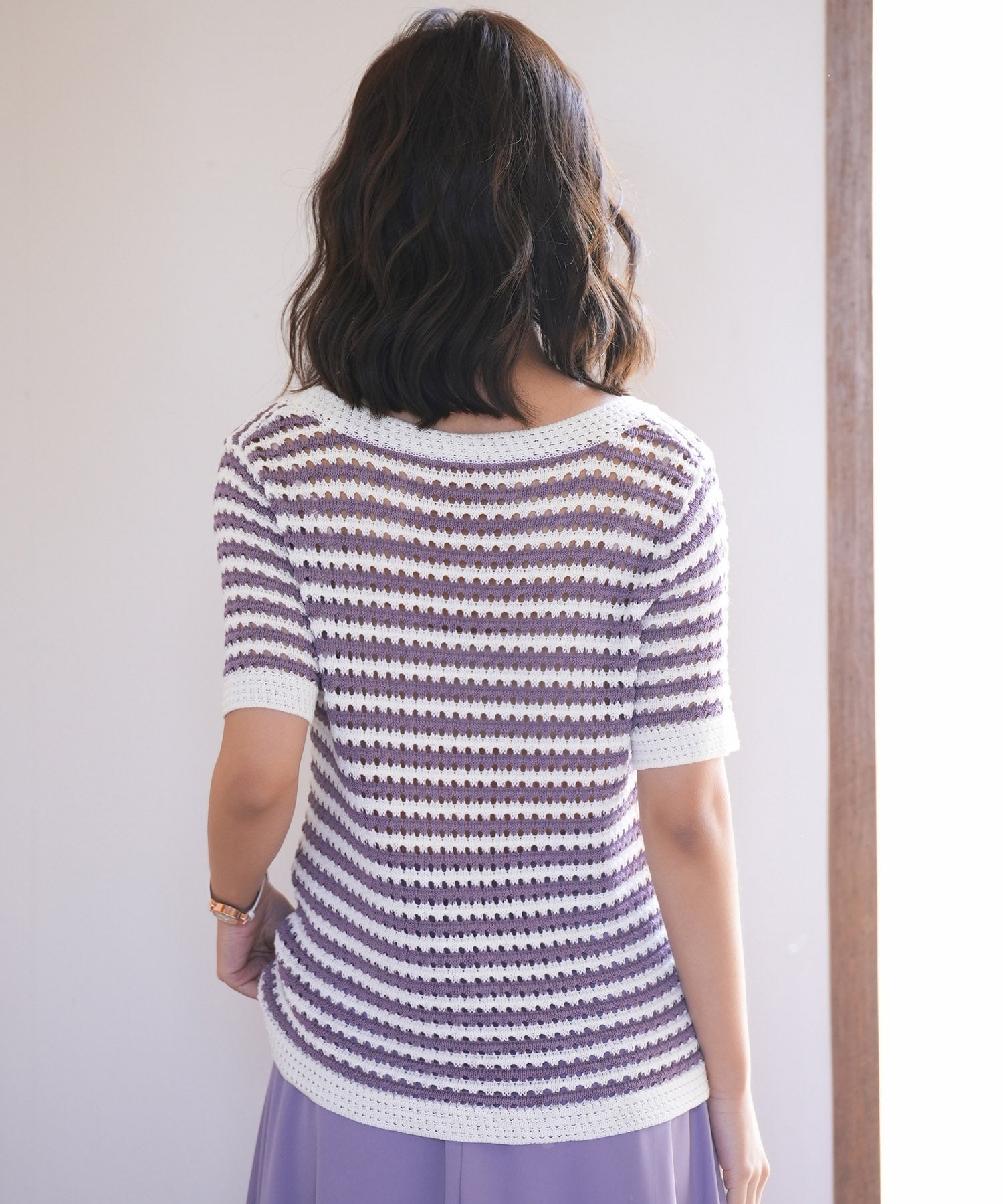 クープネックボーダーサマーニットsdpxyf6050 パープル