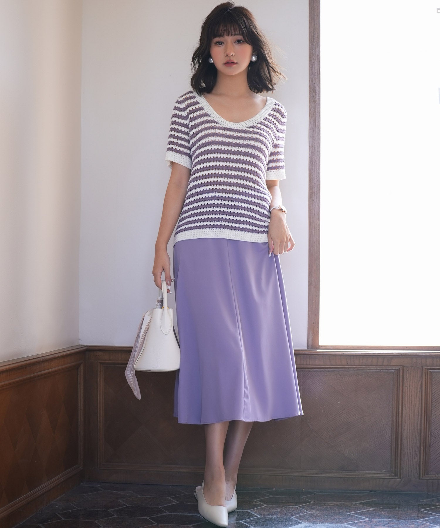 クープネックボーダーサマーニットsdpxyf6050 パープル