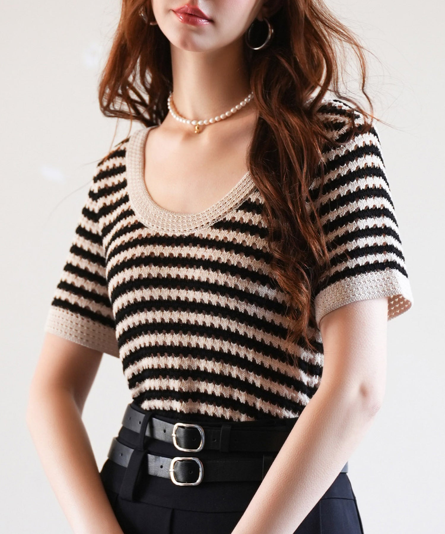 クープネックボーダーサマーニットsdpxyf6050-101-8