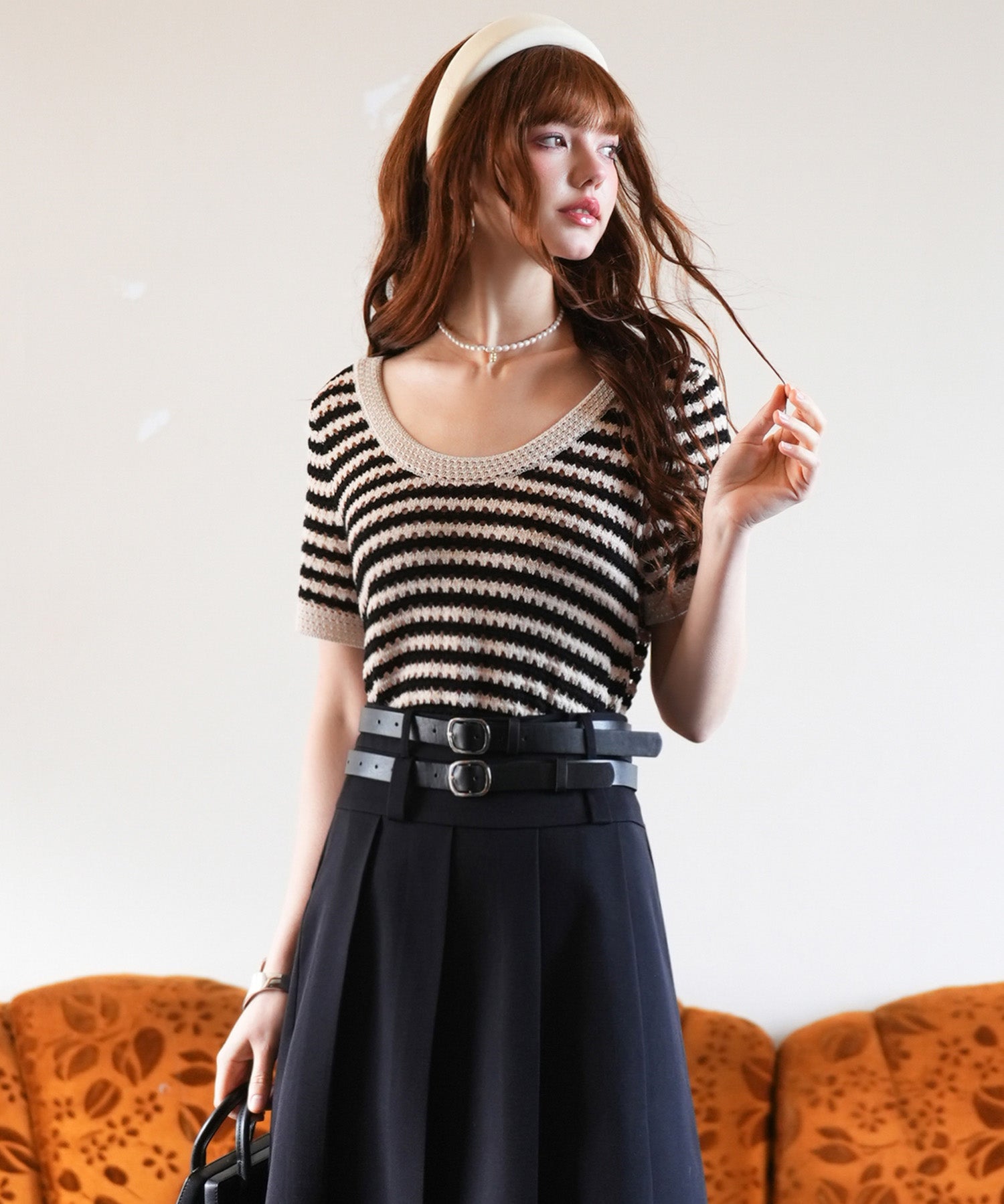 クープネックボーダーサマーニットsdpxyf6050 ブラック