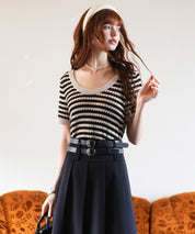 クープネックボーダーサマーニットsdpxyf6050 ブラック