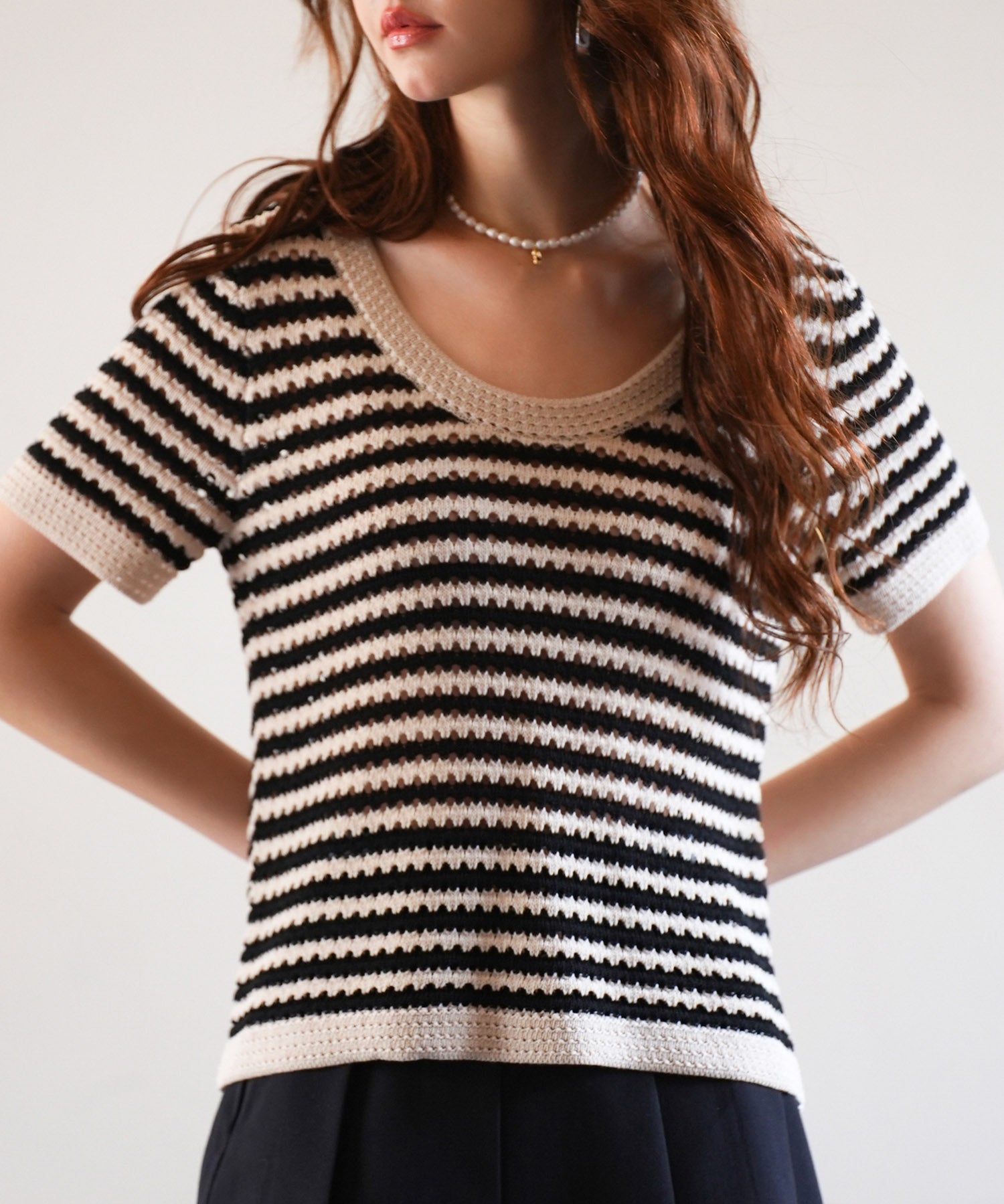 クープネックボーダーサマーニットsdpxyf6050 ブラック