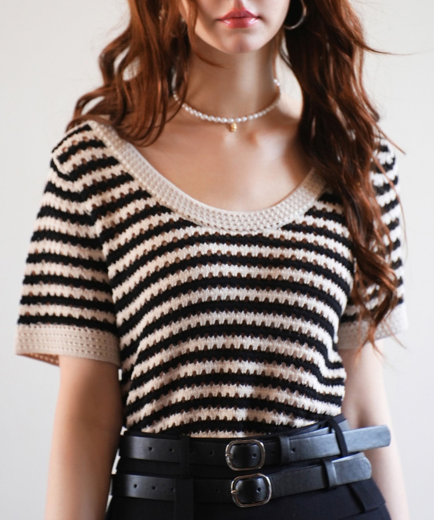 クープネックボーダーサマーニットsdpxyf6050 ブラック