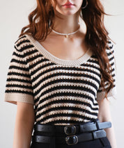 クープネックボーダーサマーニットsdpxyf6050 ブラック