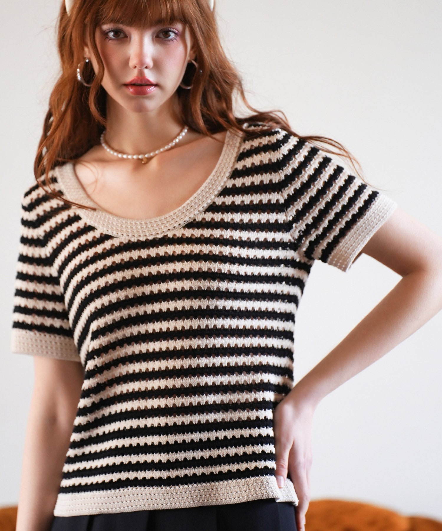 クープネックボーダーサマーニットsdpxyf6050 ブラック