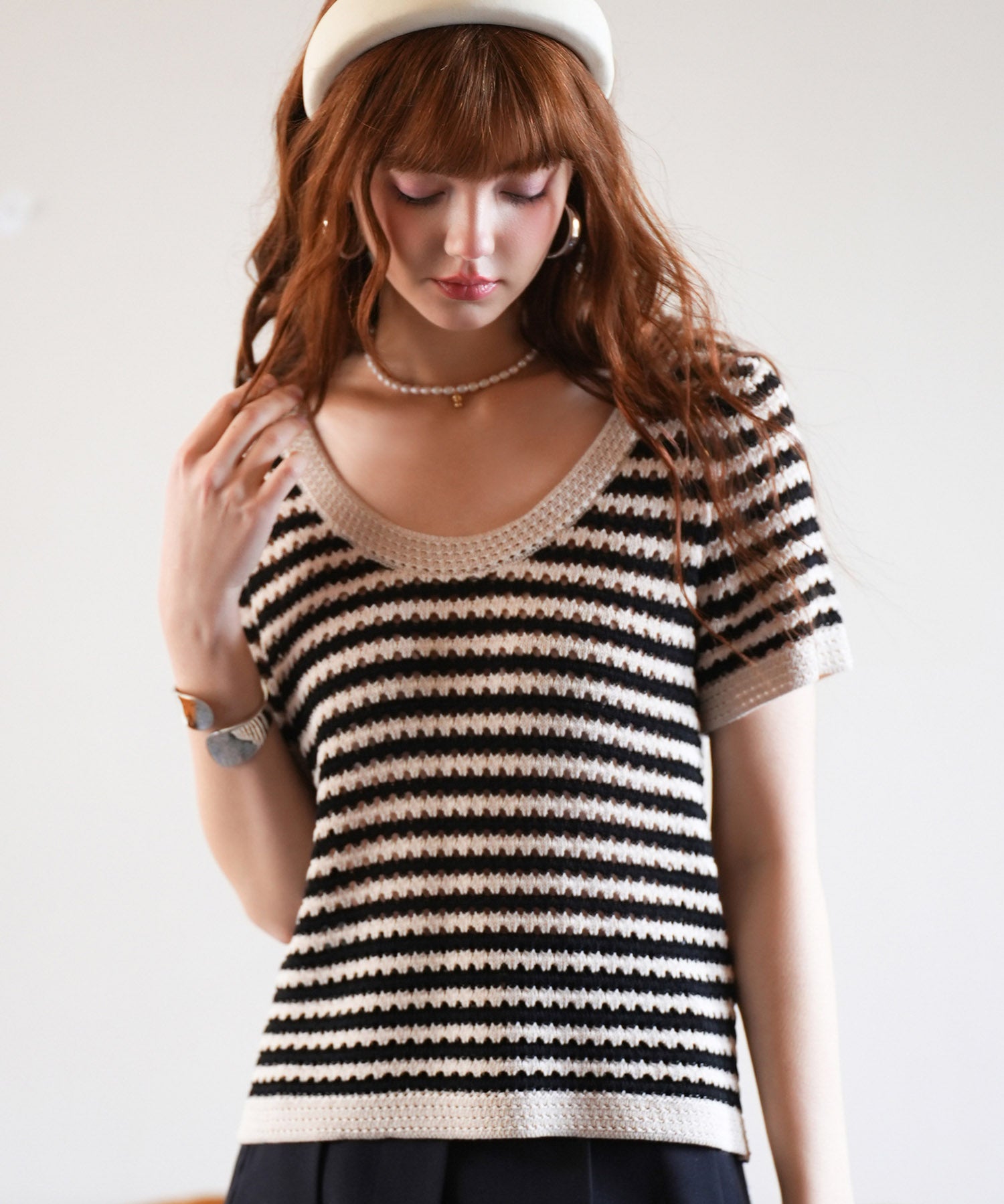 クープネックボーダーサマーニットsdpxyf6050 ブラック