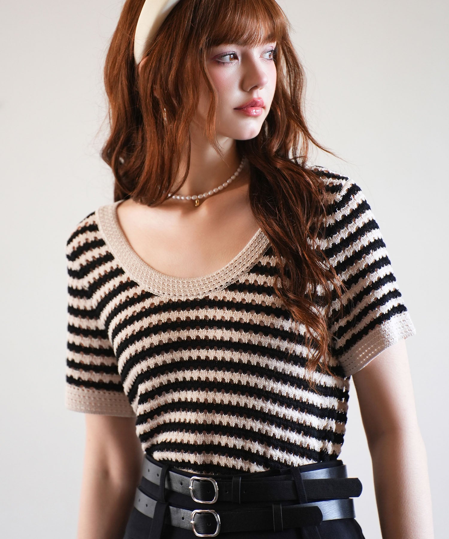 クープネックボーダーサマーニットsdpxyf6050 ブラック