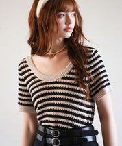 クープネックボーダーサマーニットsdpxyf6050 ブラック