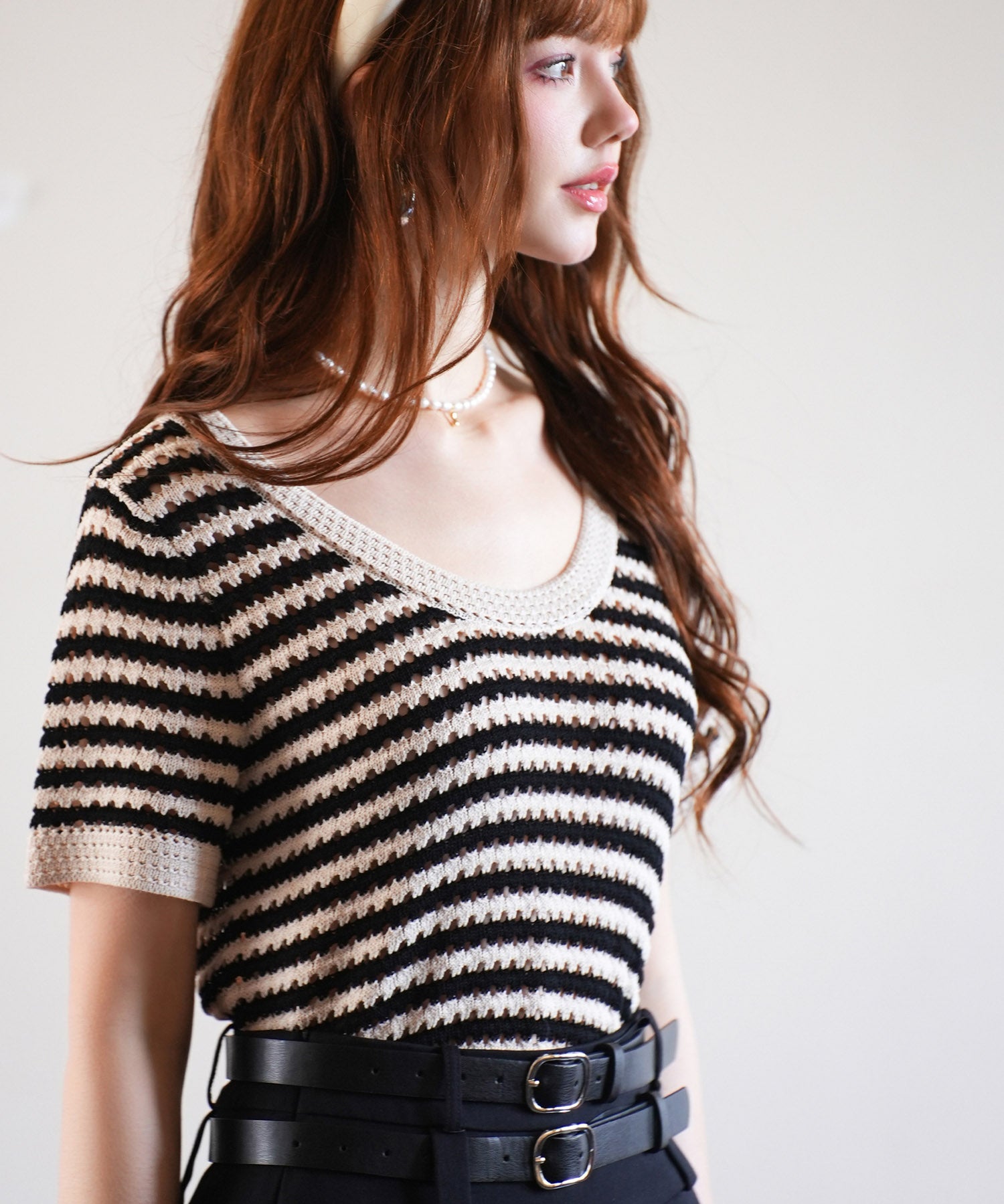 クープネックボーダーサマーニットsdpxyf6050 ブラック