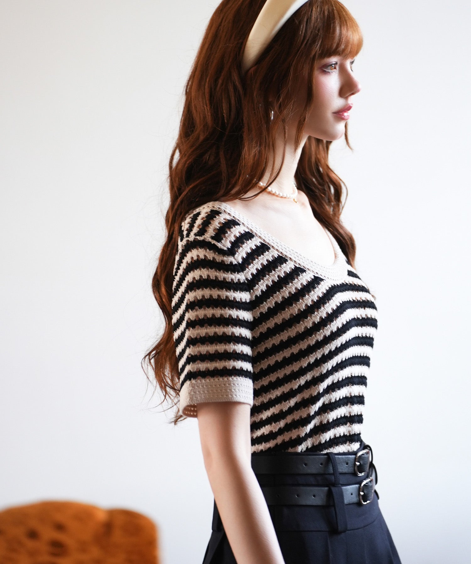 クープネックボーダーサマーニットsdpxyf6050 ブラック