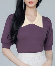 配色カラー二の腕カバーパフスリーブニットプルオーバーsdpxyf6051-103-15