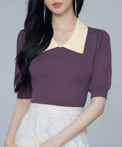 配色カラー二の腕カバーパフスリーブニットプルオーバーsdpxyf6051 パープル