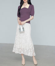 配色カラー二の腕カバーパフスリーブニットプルオーバーsdpxyf6051 パープル