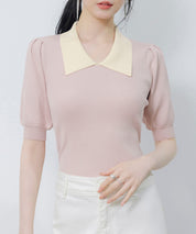 配色カラー二の腕カバーパフスリーブニットプルオーバーsdpxyf6051-103-26