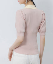 配色カラー二の腕カバーパフスリーブニットプルオーバーsdpxyf6051 ピンク