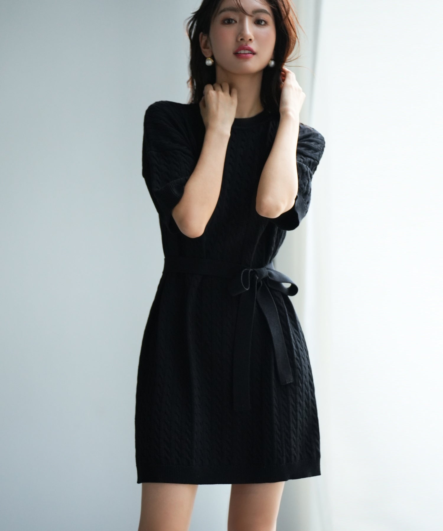 アームウォーマー付き2wayニットミニワンピースsdpxyf6060 ブラック