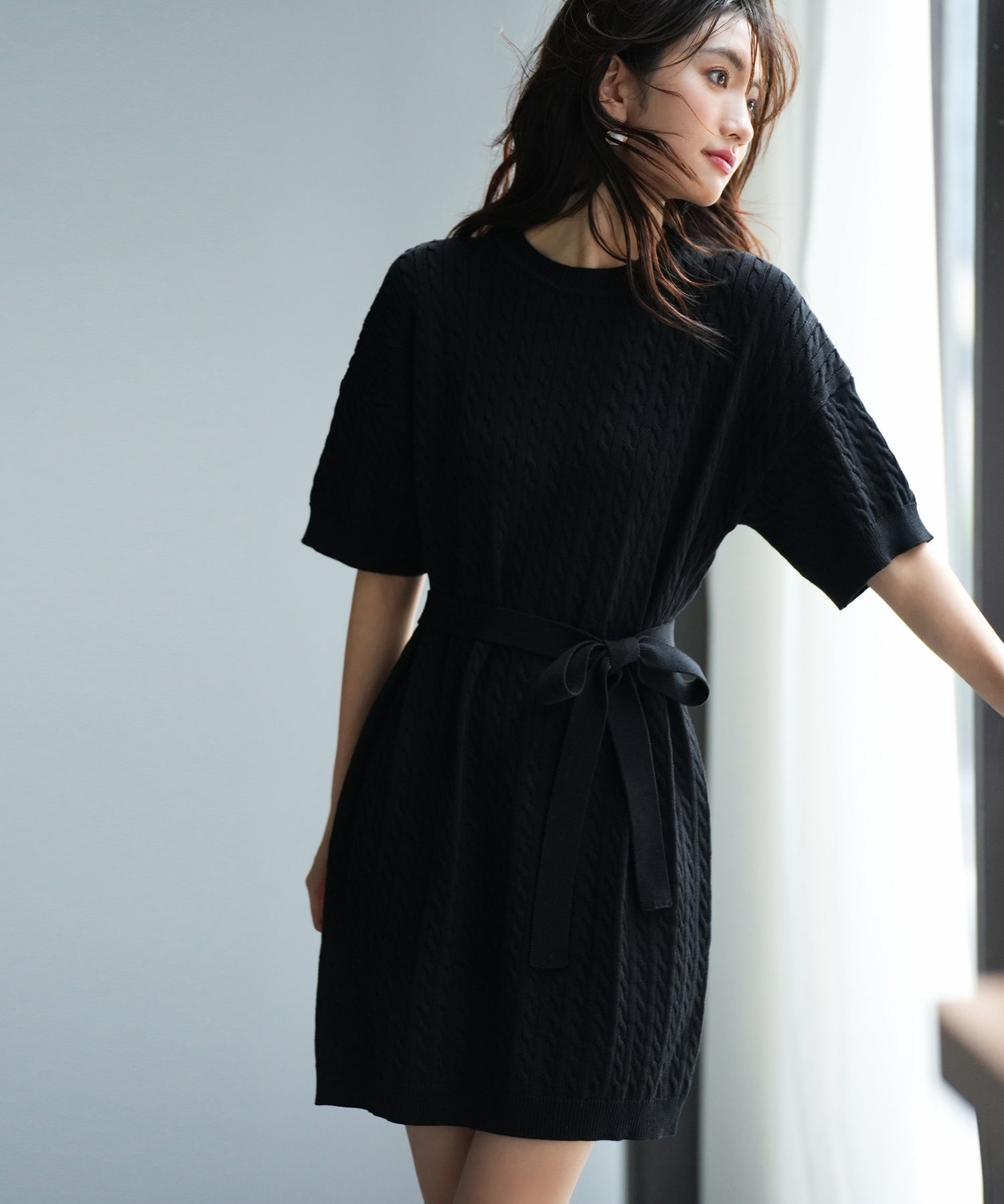 アームウォーマー付き2wayニットミニワンピースsdpxyf6060 ブラック