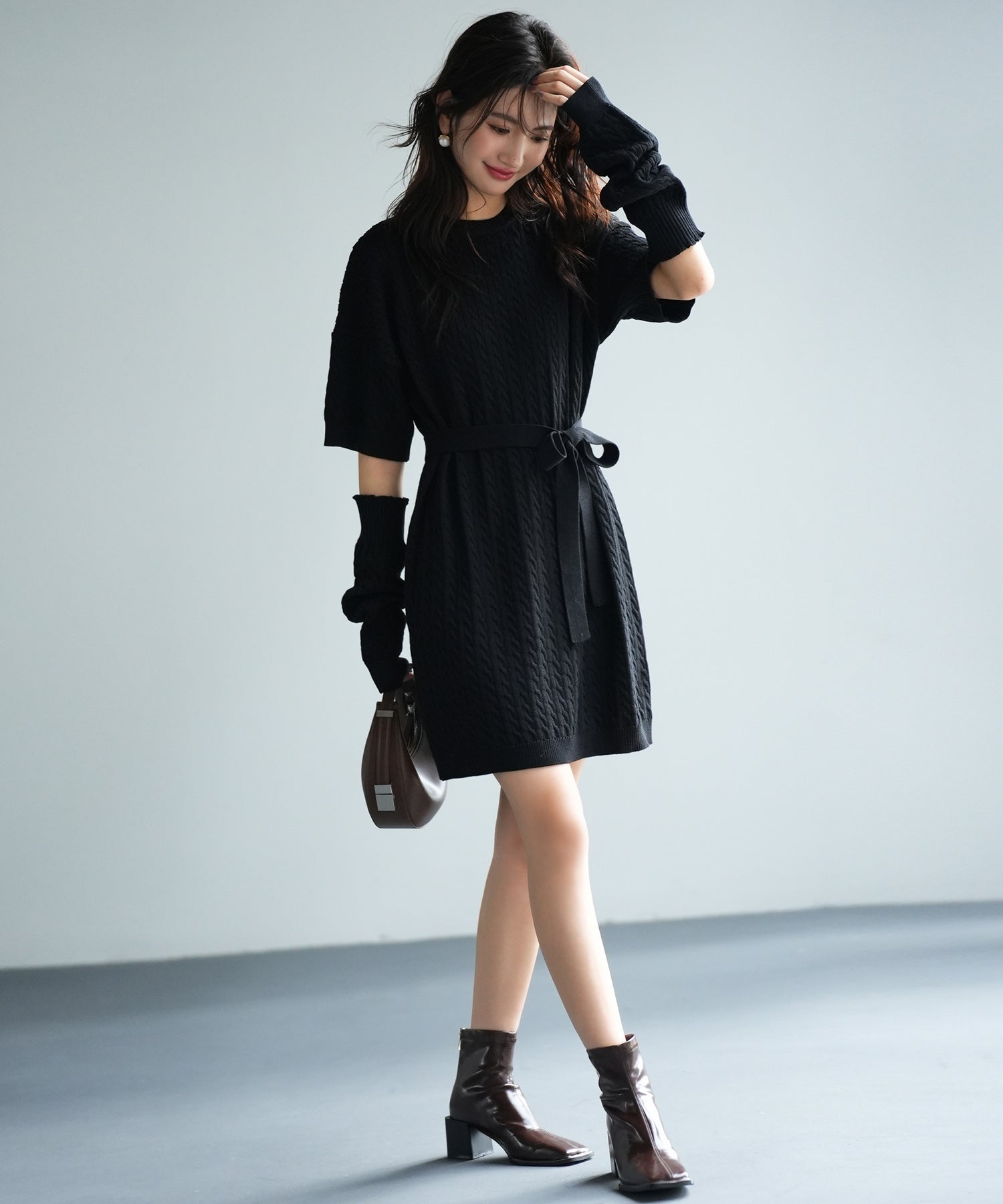 アームウォーマー付き2wayニットミニワンピースsdpxyf6060 ブラック