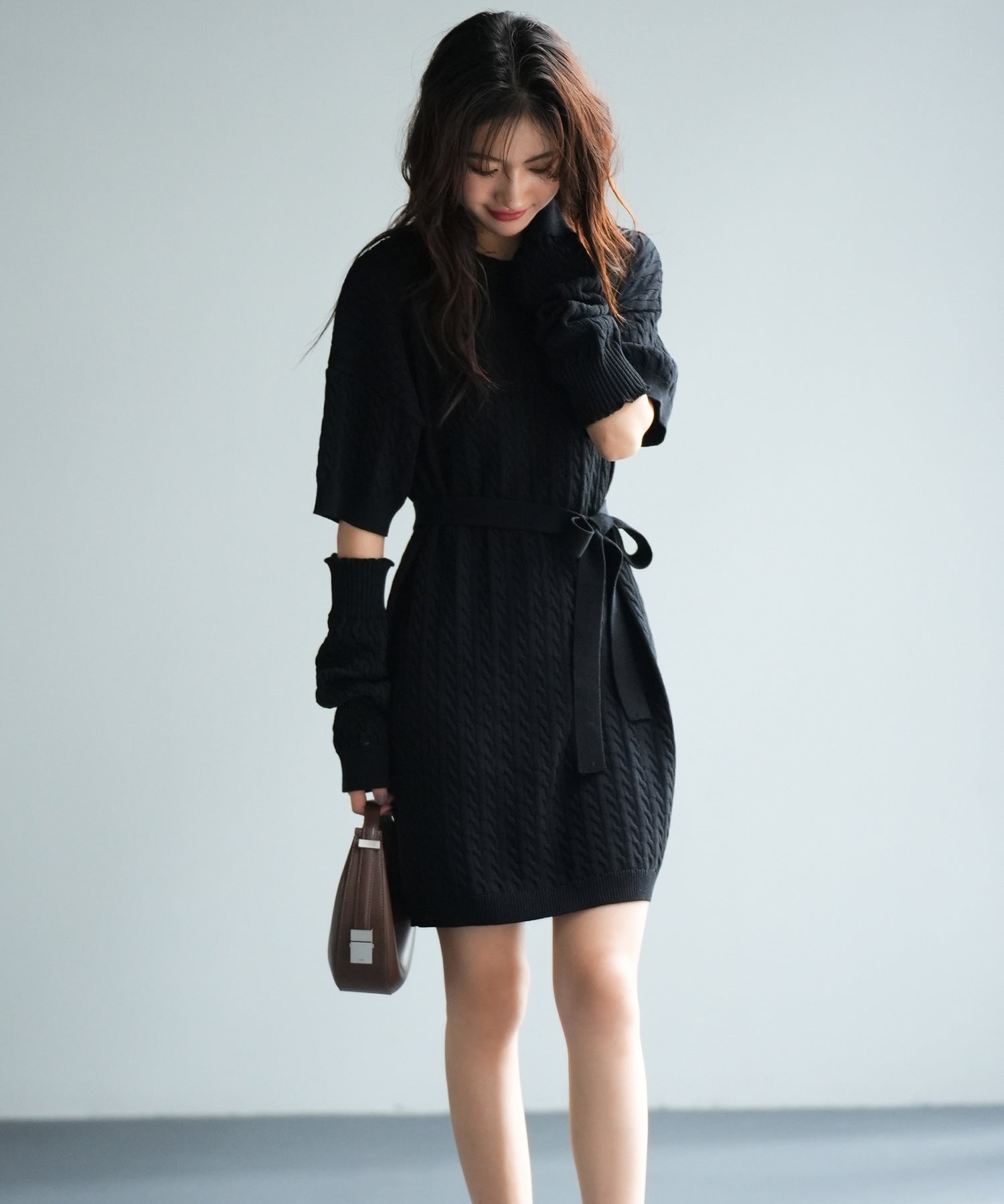 アームウォーマー付き2wayニットミニワンピースsdpxyf6060 ブラック