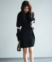 アームウォーマー付き2wayニットミニワンピースsdpxyf6060 ブラック