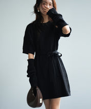 アームウォーマー付き2wayニットミニワンピースsdpxyf6060 ブラック