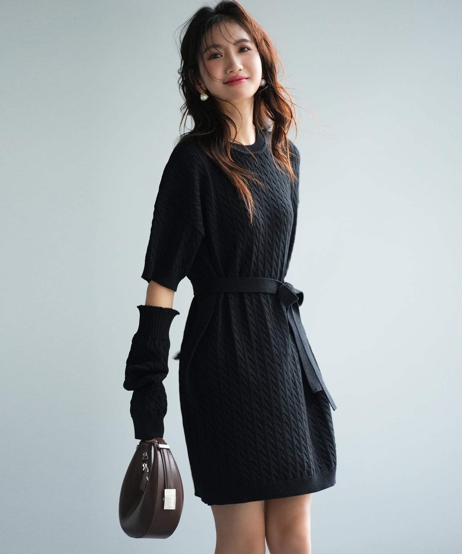アームウォーマー付き2wayニットミニワンピースsdpxyf6060 ブラック