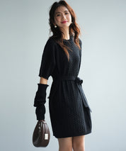 アームウォーマー付き2wayニットミニワンピースsdpxyf6060 ブラック