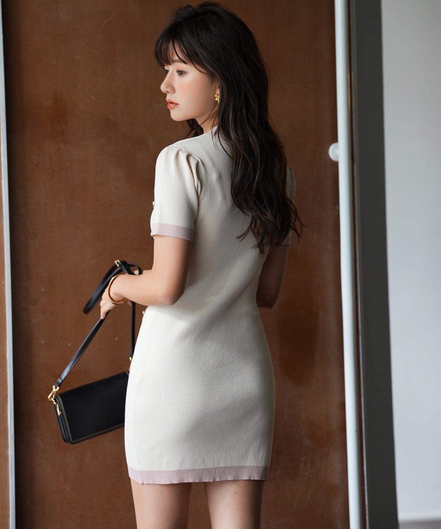 メダルボタンミニ丈ニットワンピースsdpxyf6067 アイボリー