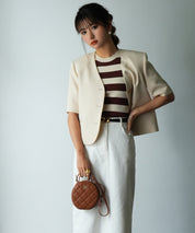 クルーネック配色ボーダーノースリーブニットsdpxyf6077 ブラウン