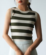 クルーネック配色ボーダーノースリーブニットsdpxyf6077-103-22