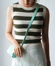 クルーネック配色ボーダーノースリーブニットsdpxyf6077 カーキ