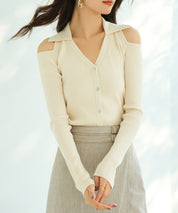 オープンショルダーVネックニットプルオーバsdpxyf6081 アイボリー