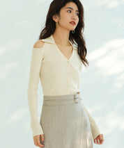 オープンショルダーVネックニットプルオーバsdpxyf6081 アイボリー