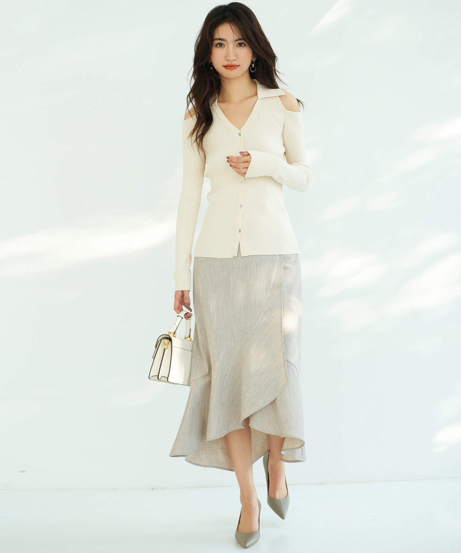 オープンショルダーVネックニットプルオーバsdpxyf6081 アイボリー