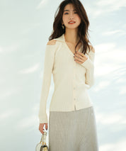 オープンショルダーVネックニットプルオーバsdpxyf6081 アイボリー