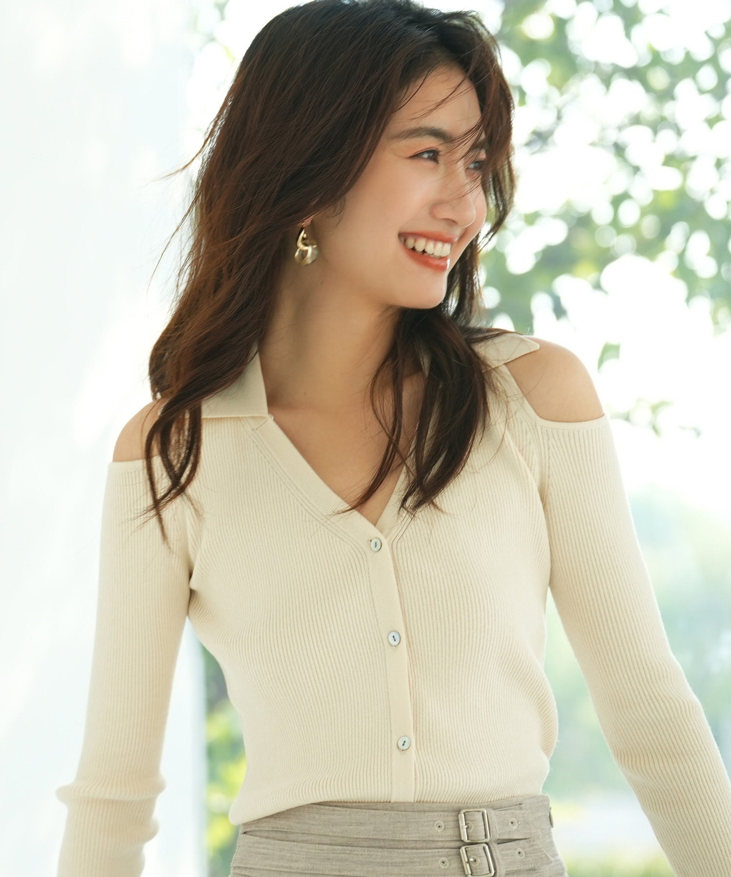 オープンショルダーVネックニットプルオーバsdpxyf6081 アイボリー