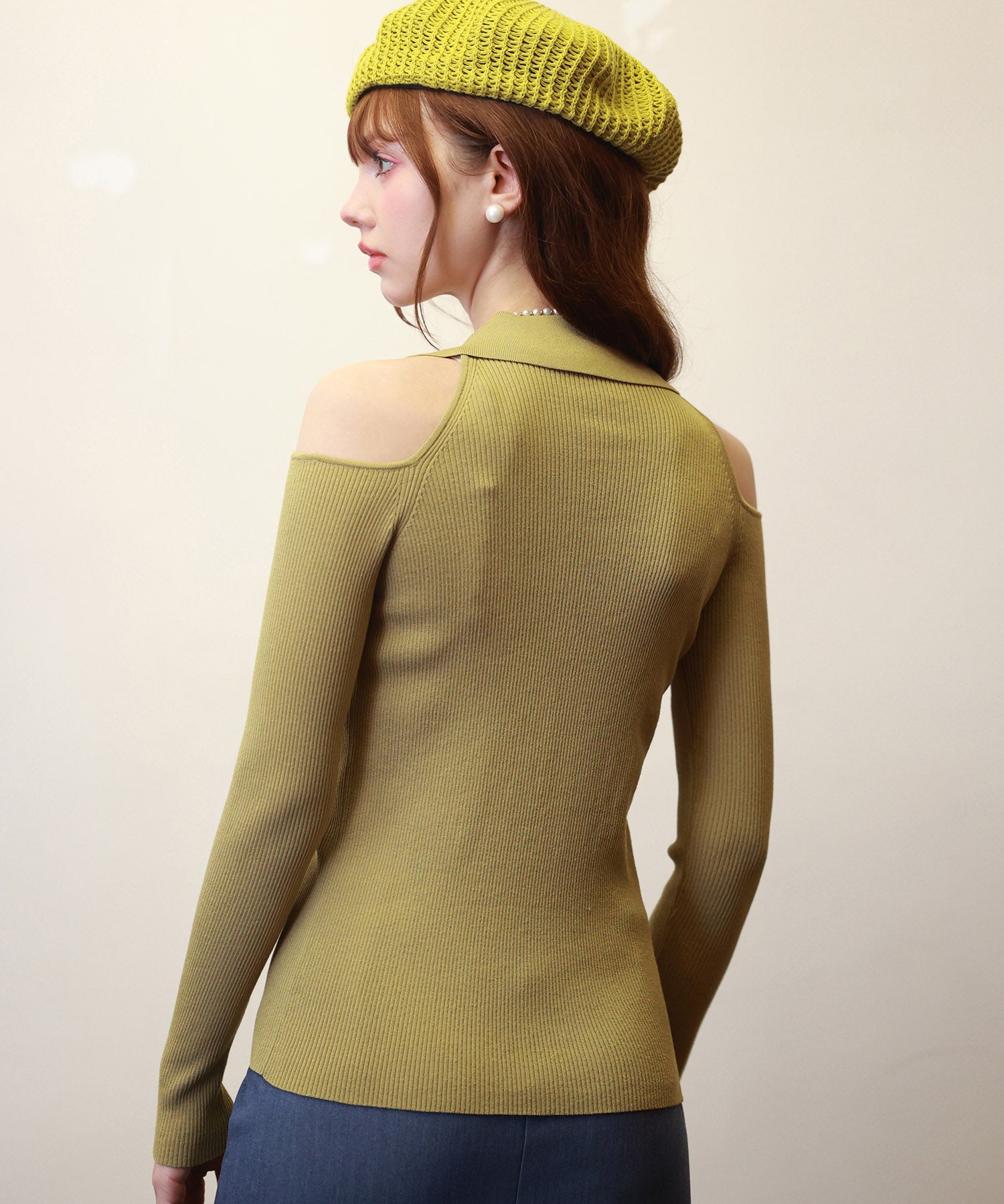 オープンショルダーVネックニットプルオーバsdpxyf6081 マスタード