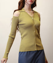 オープンショルダーVネックニットプルオーバsdpxyf6081 マスタード