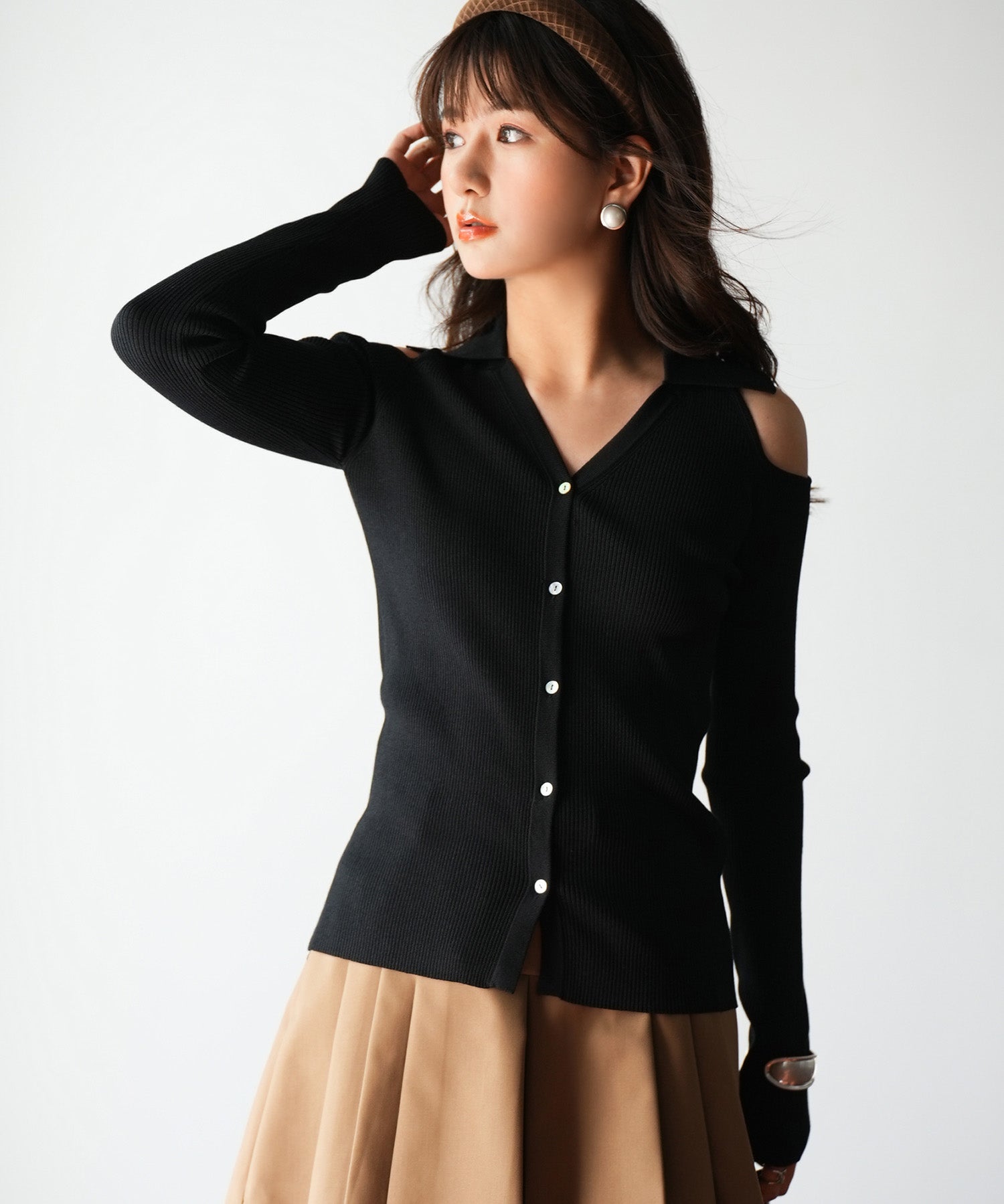 オープンショルダーVネックニットプルオーバsdpxyf6081-103-8