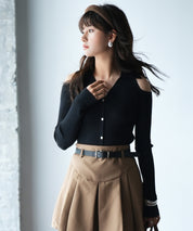 オープンショルダーVネックニットプルオーバsdpxyf6081 ブラック